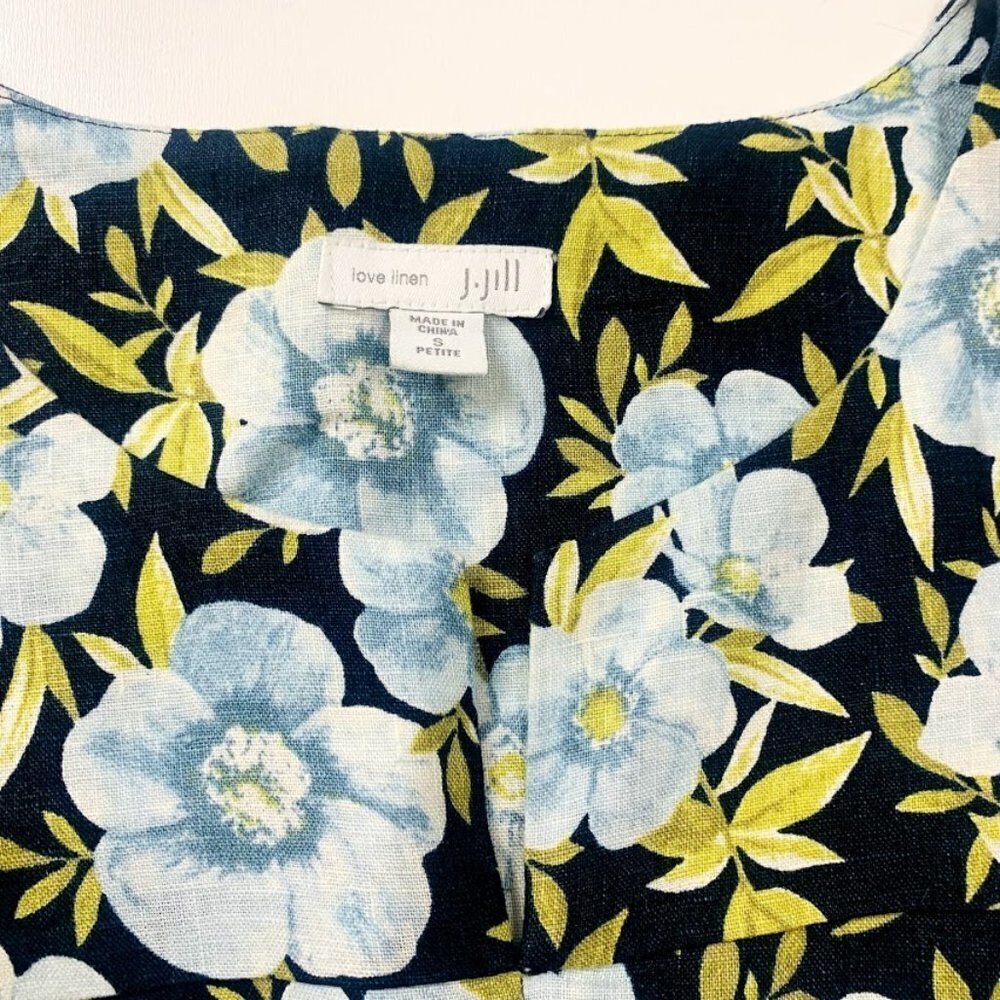 J. Jill Dress Love Linen Floral Hibiscus Shift Small Petite Tropical Hawaii Midi - Picture 7 of 11